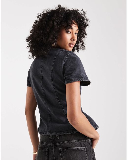 ASOS Blue Denim Button Up Short Sleeve Top