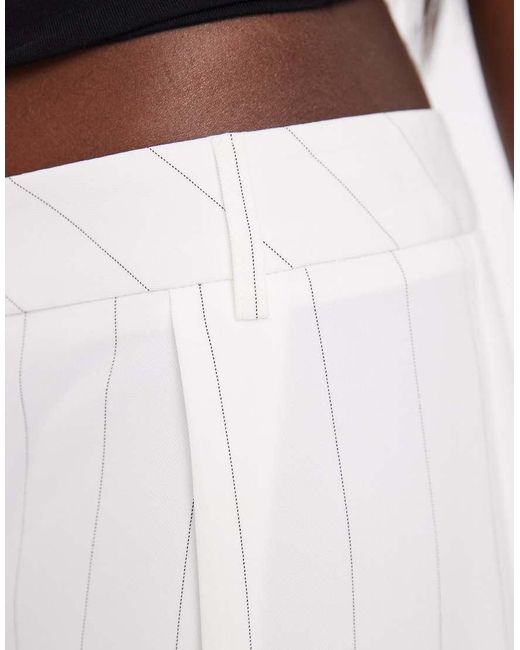 River Island White Pinstriped Wide Leg Tailored Pants