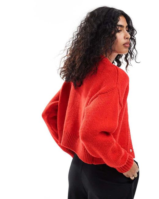 ASOS Red Crop Crew Neck Cardigan