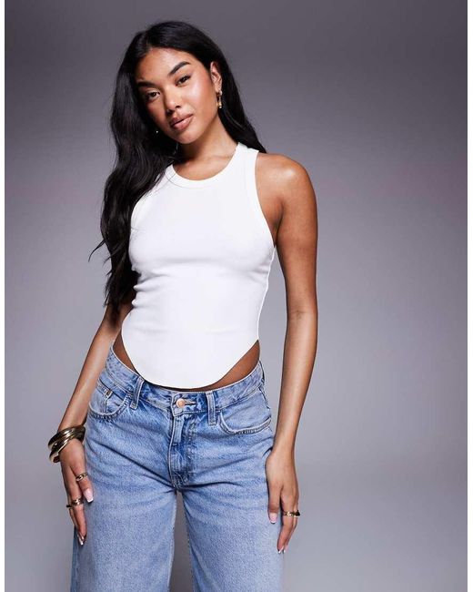 GOOD AMERICAN Blue Micro Rib Knit Tank Top