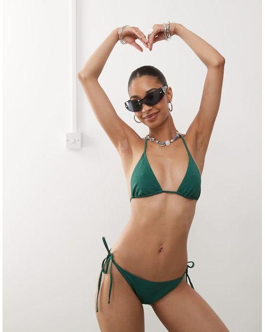 Weekday Green Crinkle Side Tie Bikini Bottom