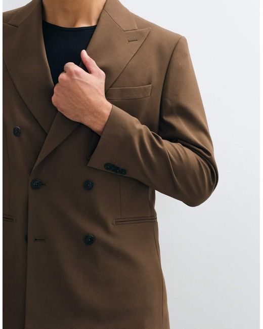 ASOS Brown Regular Double Breasted Suit Blazer for men