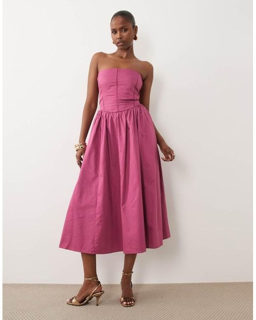 Abercrombie & Fitch Pink Bandeau Corset Waist Detail Maxi Dress