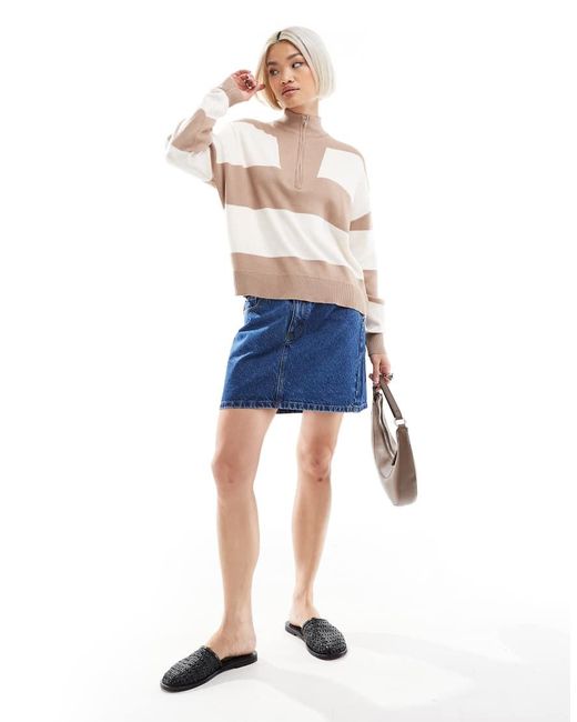 Brave Soul Natural Striped Half Zip Knitted Jumper
