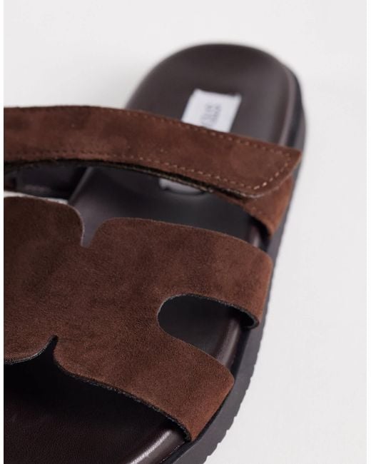 Steve Madden Brown Missile Suede Strap Slides