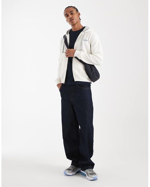 Hollister White Zip Up Hoodie With Back Logo Graphic Detail for men