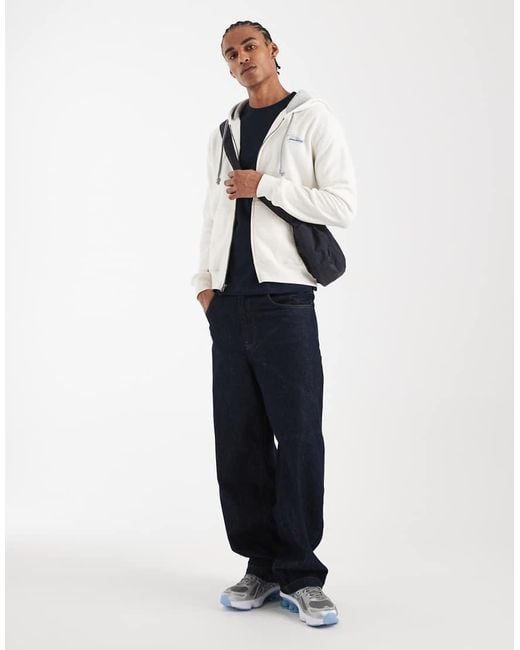 Hollister White Zip Up Hoodie With Back Logo Graphic Detail for men