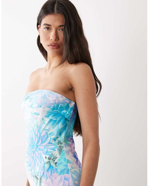 Forever New Blue Satin Bandeau Maxi Dress
