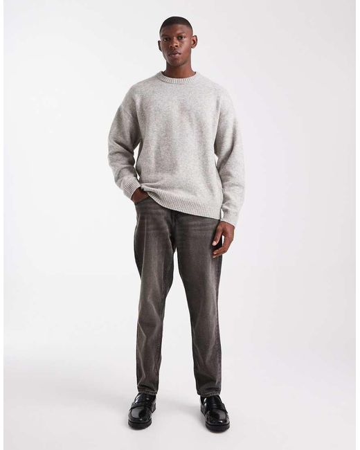 JJ Rebel Gray Relaxed Fit Fluffy Crew Neck Jumper for men