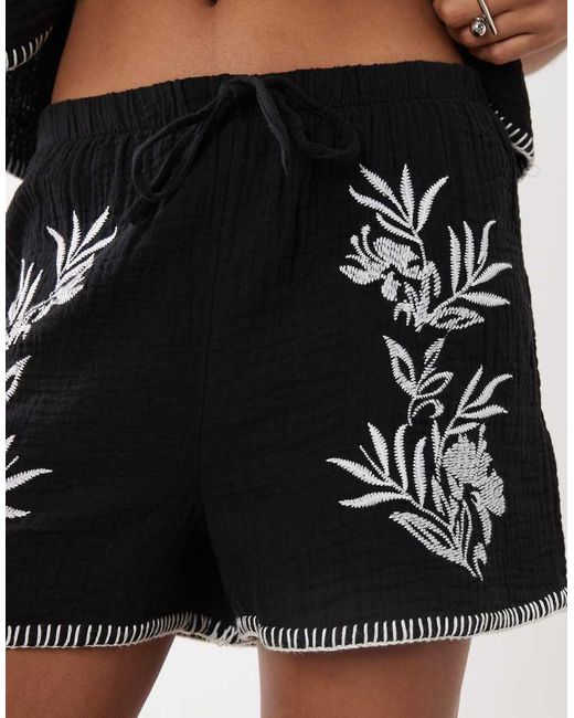 New Look Black Co-ord Embroidered Beach Shorts