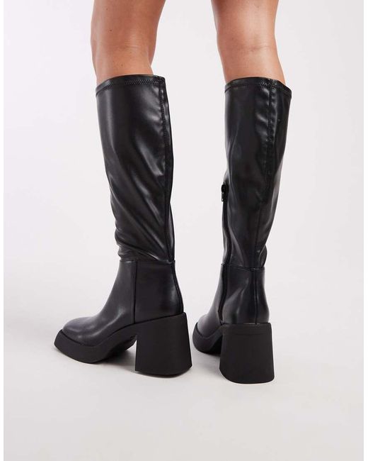 New Look Black Pu Chunky Heel Knee Boots