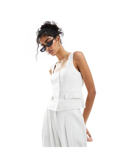 4th & Reckless White Linen Look Square Neck Waistcoat Co-ord