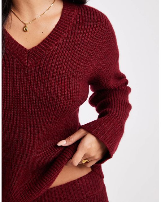 4th Reckless Women's Red Ribbed Knitted V Neck Sweater Co-ord