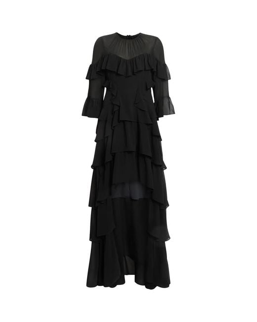 AllSaints Black Nat Ruffled High Low Maxi Dress