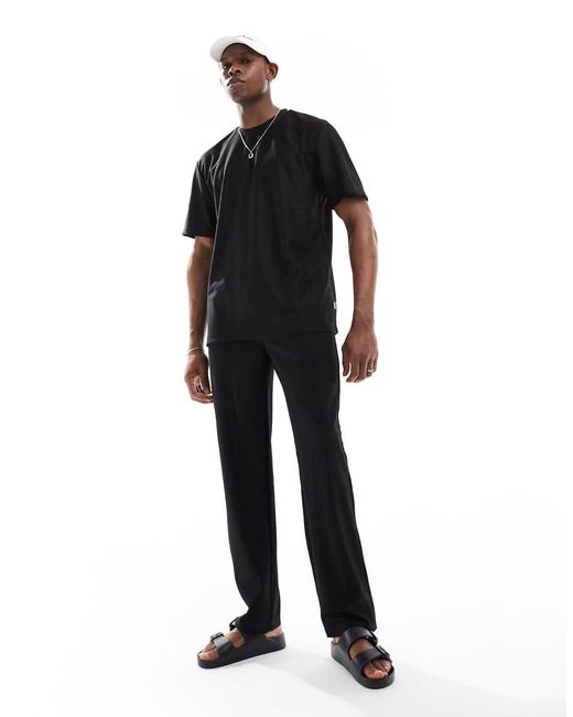 Only & Sons Black Plisse Loose Trousers Co-ord for men