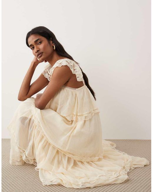 Miss Selfridge Natural Chiffon Tiered Maxi Dress