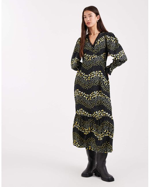 black dance dress long sleeves Womens A-Line Maxi V Neck Long Sleeve Ballroom Dress – DANCEYM main image 1