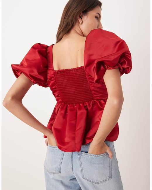 Nobody's Child Red Nova Puff Sleeve Top