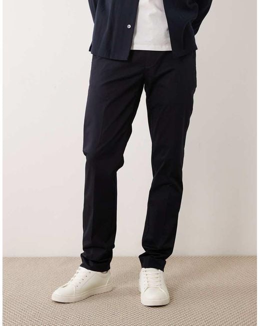 Mango Blue Regular Fit Pleat Front Trousers for men