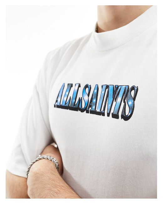 Quasar - t-shirt bianca girocollo con stampa di AllSaints in Blue da Uomo