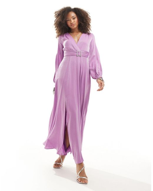 Closet Purple Belted Satin Maxi Dress