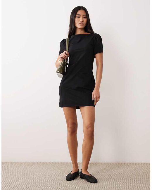 ASOS Black Puff Sleeve With Pocket Detail Mini Dress