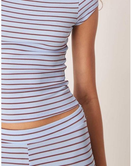 Camiseta Azul A Rayas Marrón Chocolate De Manga Corta Raglán De (Parte De Un Conjunto) ASOS de color Gray