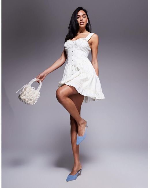Love Triangle White Milkmaid Tiered Mini Dress