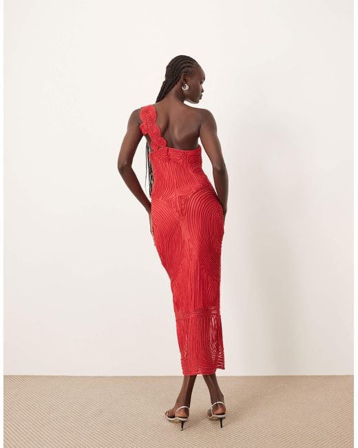 ARRANGE Red – cornelli – one-shoulder-maxikleid aus besticktem satin