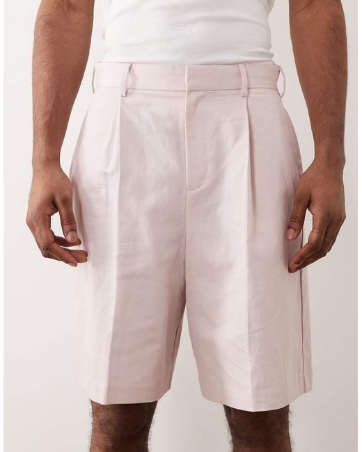 ASOS Pink Tailored Linen Rich Bermuda Shorts for men