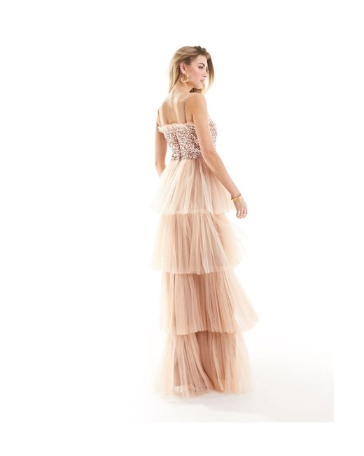 Beauut Natural Bridesmaid Strapless Embellished Tiered Maxi Dress