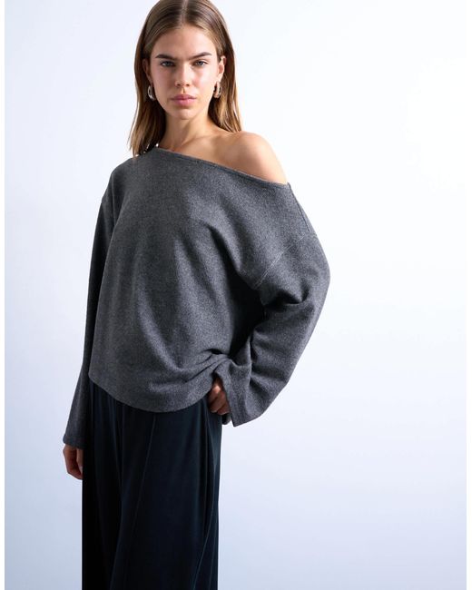 TOPSHOP Blue Off Shoulder Asymmetric Top