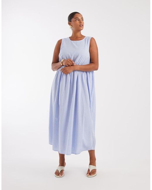Pieces Plus Blue Pieces Curve Sleeveless Smocking Ditsy Floral Maxi Dress