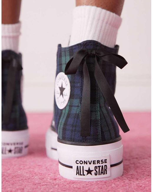 Zapatillas De Deporte Y Verdes A Cuadros Escoceses Con Plataforma Chuck Taylor All Star Hi Lift De Converse de color Blue