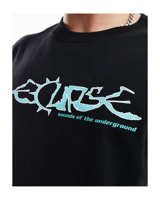 Weekday Black Oversized T-shirt With Eclipse Graphic Print for men