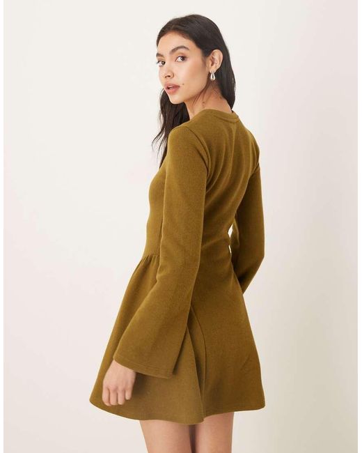 ASOS Green Supersoft Long Sleeve Godet Mini Dress