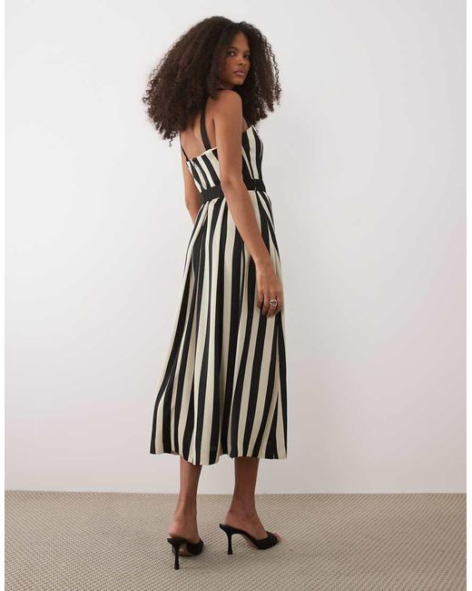 Mango Natural Square Neck Pleated Midi Dress