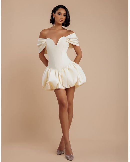 Goddiva Natural Bardot Babydoll Corset Mini Dress