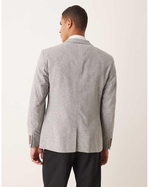 ASOS Gray Linen-blend Slim Blazer for men