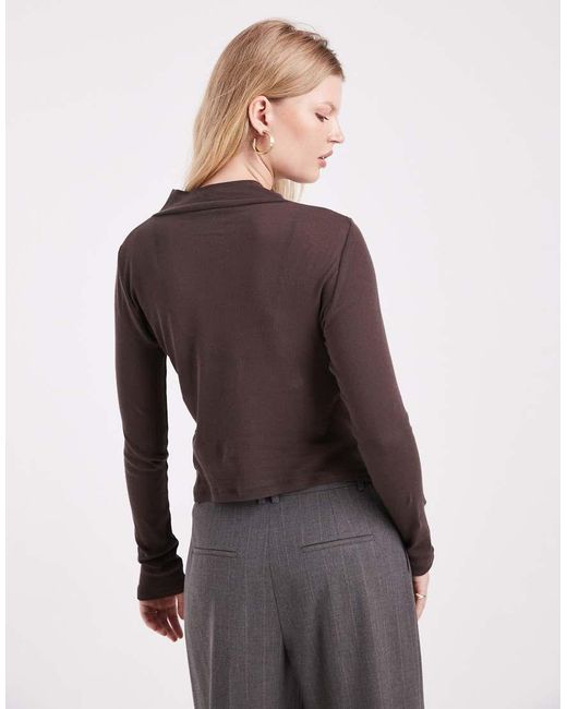 ASOS Purple Funnel Neck Button Detail Long Sleeve