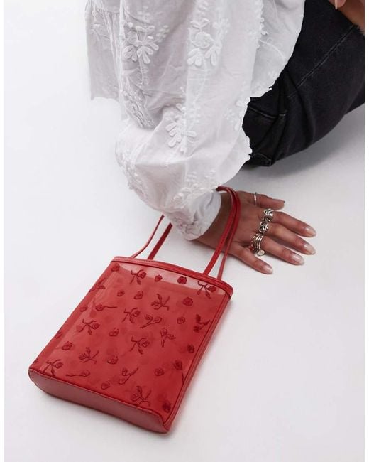 Mango Red Floral Detail Mesh Bag