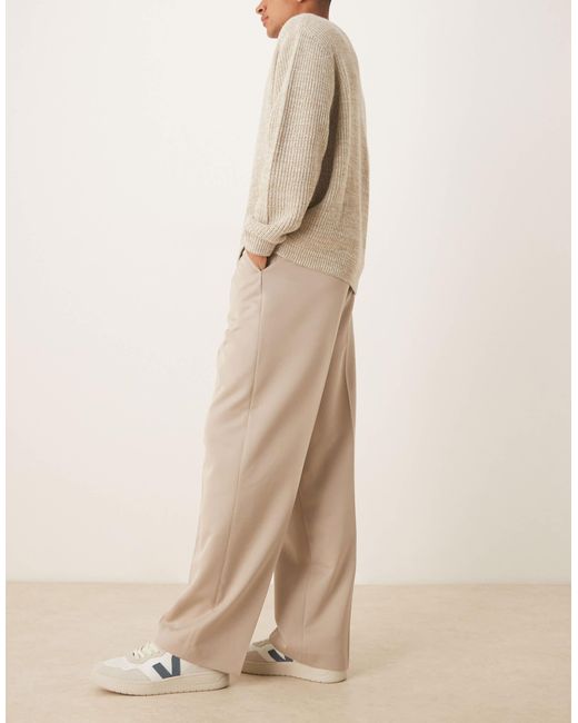 ASOS Natural Wide Leg Dress Pants With Front Pleats for men