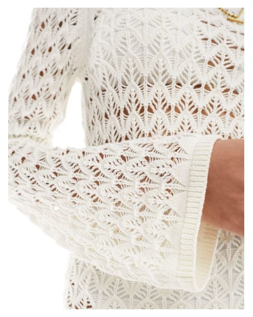 Miss Selfridge White Crochet Low Back Long Sleeve Mini Dress