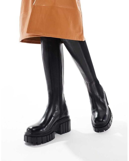 OFF THE HOOK Black 'Brentwood' Stylish High-Knee Leather Boots