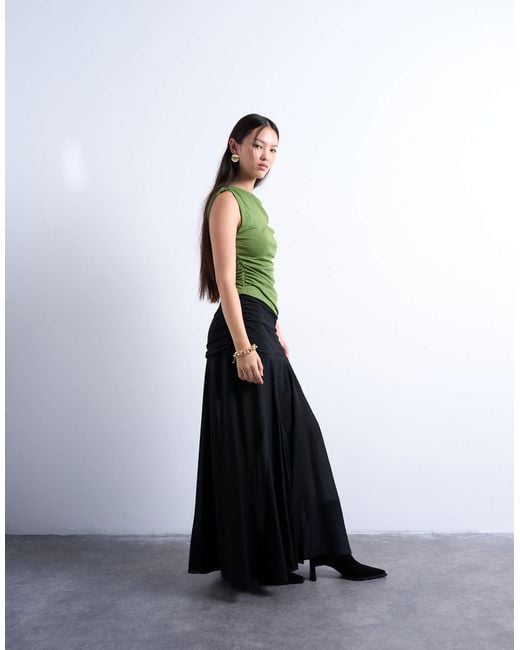 TOPSHOP White Dropped Waist Draped Fabric Maxi Skirt