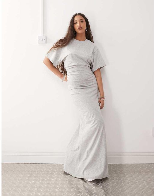 Weekday White Jersey Maxi Dress With Ruched Side Detail