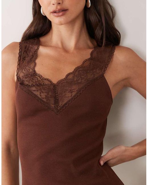 Miss Selfridge Brown V-Neck Cami Maxi Dress With Picot Trim
