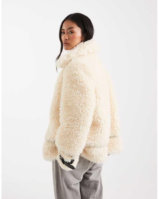 Miss Selfridge Natural Teddy Oversized Aviator Jacket