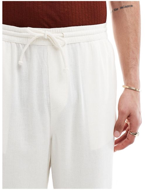 Pantalon décontracté aspect lin avec bas brodés ASOS pour homme en coloris White