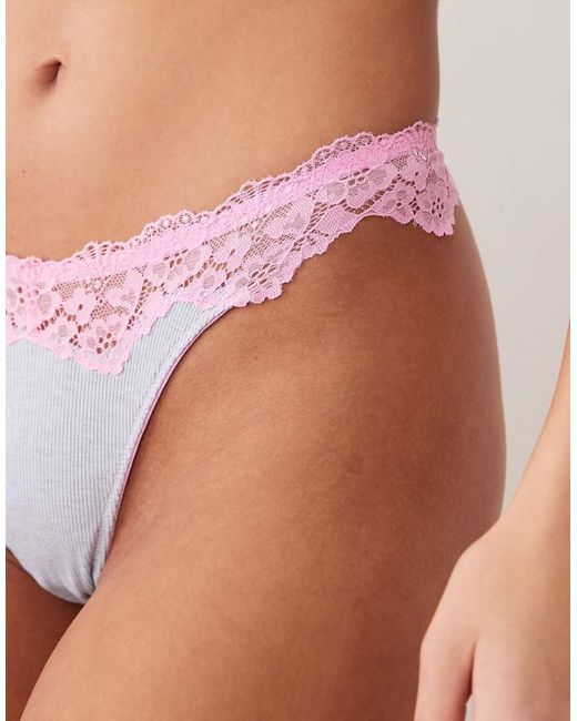 ASOS Multicolor Carmen Rib Lingerie Thong With Lace Trim